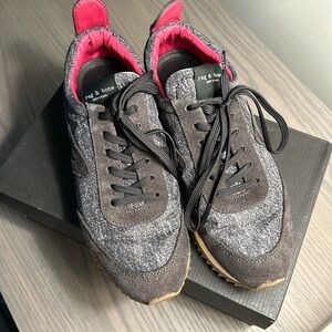 Rag & Bone grey and cream sneaker with fuschia pink detail